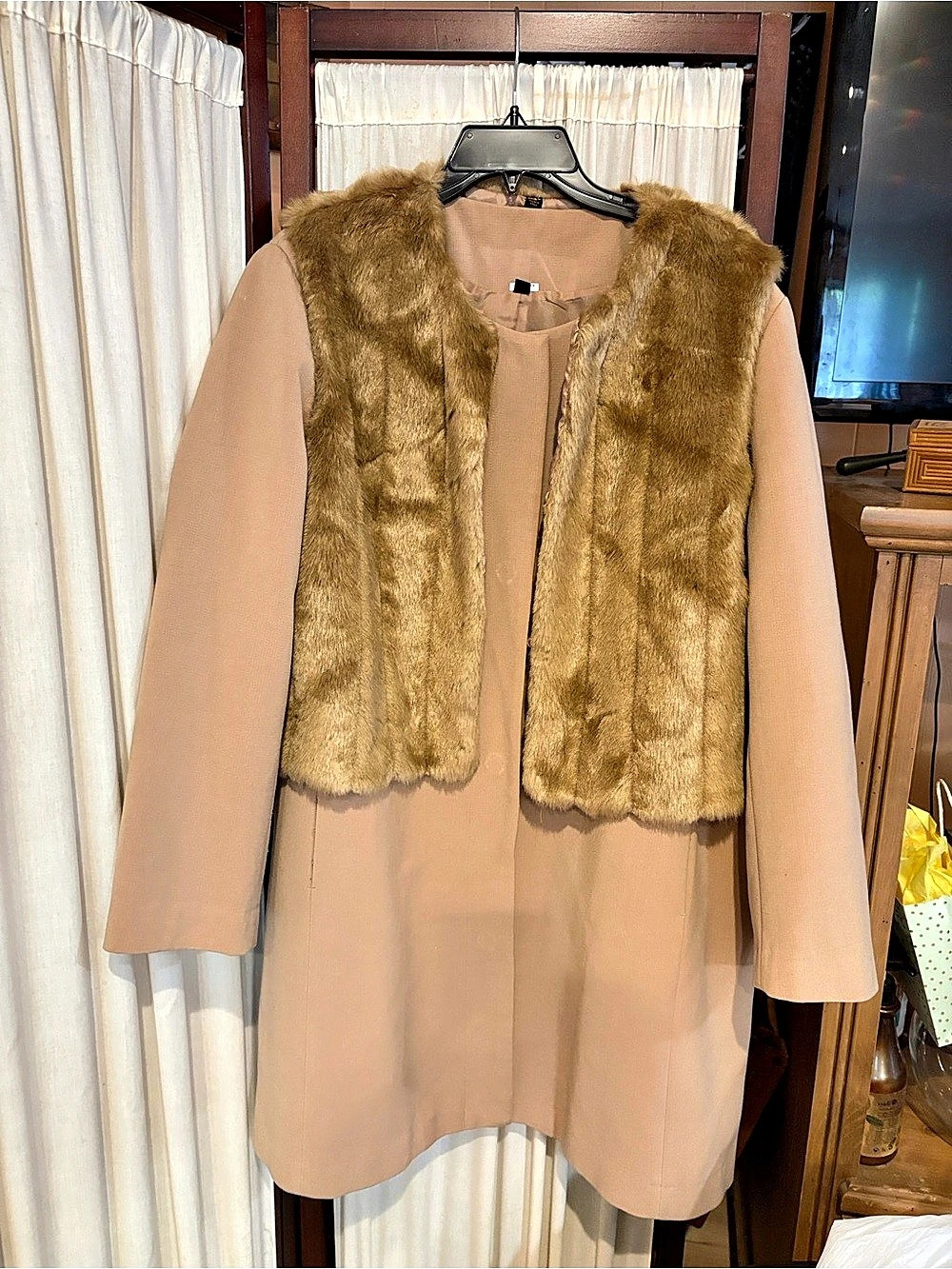 Chico's Faux-Fur Trim Coat Brown Size 1X